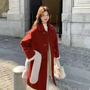 엘럽 하프 레드 여친 모직 캐주얼 코트 넥워머 기모 원템1