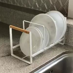 주방 접시 보관대 원목 손잡이 그릇 정리 선반 싱크대 수납 거치대