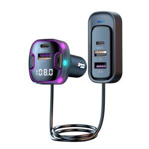 차량용 Alanph Bluetooth 5.3 어댑터, 5포트 무선 FM 라디오 송신기, 수신기, 핸즈프리 통화 [U 디스크 및 컬러풀 앰비언트 조명]