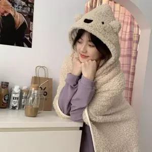 이시아르 곰돌이 부드러운 후드 망토 담요 WFFQ5SM