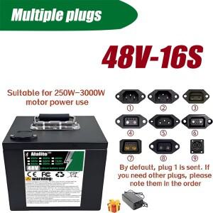 48V 20Ah-100Ah 18650 리튬 이온 배터리 철제 박스 쉘 방수 다양한 용량 옵션 3000W 미만 모터에 적합