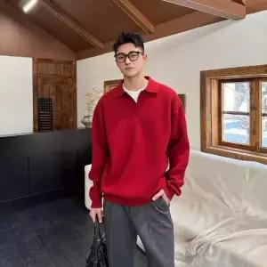 아고스또 빨강 빈티지 카디건 스웨터 브이넥 가능 남자브이넥니트 상의 이너웨어 UNO1