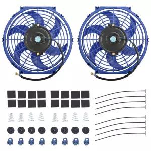 10인치 전기 라디에이터 냉각 팬 어셈블리 키트 장착 포함 범용 고성능 12V 80W 모터 - 파란색 2팩