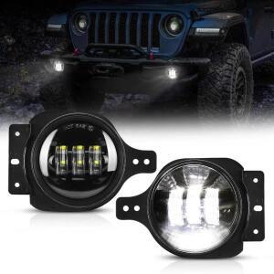 지프 랭글러 JL 2018-2023 용 4 인치 LED 안개등 6000K 백색광 LED 보조 통과 빛 (플라스틱/스틸 브래킷 포