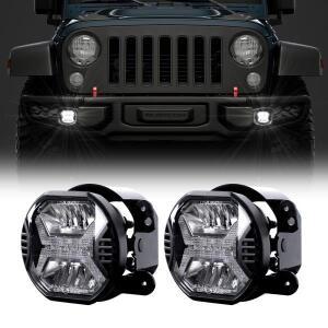 핫 세일링: LOYO 30W 초고휘도 4인치 LED 안개등 램프 프로젝터 화이트 DRL LED 포함 랭글러 JK용 LED 안개