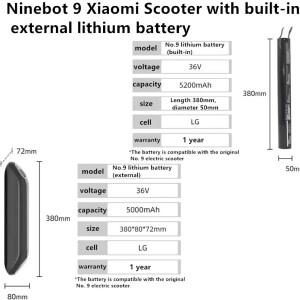 36V 5200mAh는 Ninebot No.와 호환됩니다. 9 스쿠터 배터리 ES1ES2E22E25 나인봇 내장형 외부 팩 어셈블리