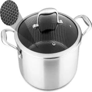 NutriChef 5 QT 스테인리스 스틸 스튜 냄비 - 유리 뚜껑이 있는 트리플리 주방용품 DAKIN 에칭 논스틱 코팅