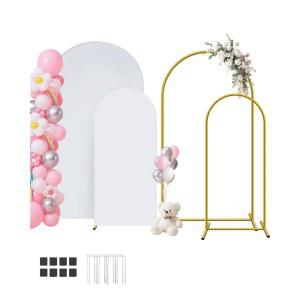 메탈 아치 배경 스탠드 커버 2종 세트 2피트 6피트 흰색 파티 생일 결혼식 신부 샤워 베이비 페스티벌 프로포즈 기념일을 위한 화이트 커버가 있는 웨딩
