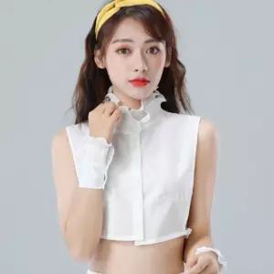 여성 플리츠 레이스 하이넥 페이크 카라 넥 케이프 Nxg73Wxb