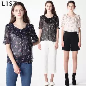 [리스트(LIST)] 플라워 시스루 러플 브이넥 블라우스 (택가격:98000원)