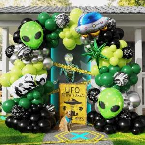 에나날 154개 외계인 풍선 아치 키트 - 장식 우주 생일 트렁크 또는 간식 자동차 외계인/UFO/소/폭발 호일