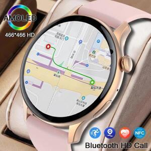 IOS 안드로이드용 리얼 AMOLED 스마트워치 여성용 1.43인치 GPS 스포츠 화면 항상 표시 NFC 블루투스 통화