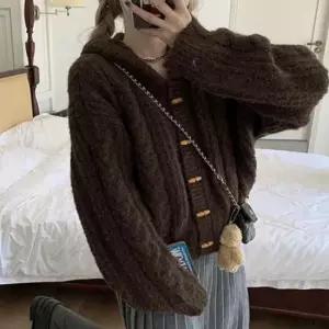 단추 떡뽁이 2컬러 가디건 꽈배기 후드
