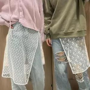 [하프클럽/]여성 미디 시스루 레이어드 스커트 리본 스트랩 조절