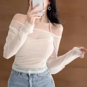 [하프클럽/]여성 시스루 오프숄더 홀터 레이어드 긴팔 티