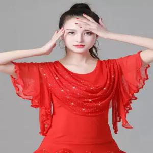 사교 살사 댄스티 공연복 상의 여성 라인댄스복 라틴
