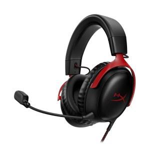HyperX Cloud III u2013 유선 게임 헤드셋, PC, PS5, Xbox 시리즈 X|S, 앵글드 53mm 드라이버, DTS 공간 오디오, 메모리 폼, 내구성 있는 프레임, 울트라 클리어 10mm 마이크, USB-C, USB-A, 3.5mm 블랙/레드