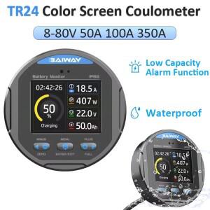 TR24 방수 전기량계 DC8-80V 50A 100A 350A 배터리 용량 테스터 백라이트 낮은 배터리 알람 전압 전류 표시