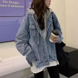 라이더자켓 봄 가을 후드 탈부착 청 데님 자켓 캐주얼 여자점퍼