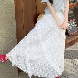 플라워 레이스 티어드 플레어 롱스커트 화이트 WFOGRSC