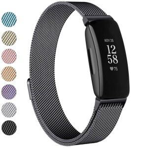 Fitbit Inspire 2 / HR / 피트니스 트래커용 반주아 스테인리스 스틸 메탈 메시 루프 조절식 마그네틱 손목 밴드 교체 스트랩(소형, 검은색)