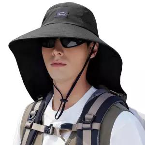 Rosoz 남성용 여성용 야외 햇빛 차단 모자, UPF50+ 보호 사파리 캡 넓은 챙 메시 낚시 모자 넥 플랩 해변