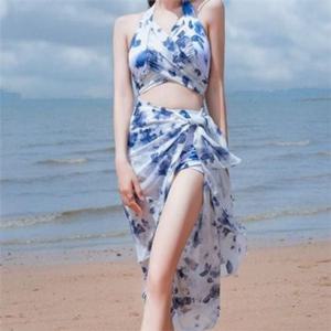 여름 수영복 쓰리피스 홀터넥 수영복 휴양지 플라워 비치 보정 쓰리피스 래시가드 비키니 여성 코디 상하