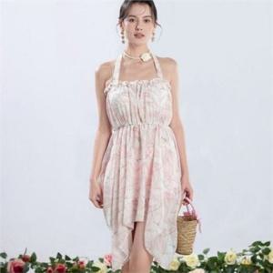 수영복 원피스 홀터넥 수영복 트렌디 신상 휴양지 패턴 여름 쓰리피스 비키니 바캉스 여성 쉬폰 하의 커버