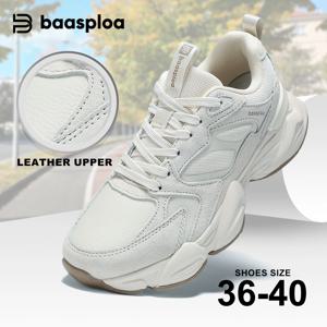 Baasploa 여성 캐주얼 스니커즈 여성용 컴포트 가죽 운동화 솔리드 컬러 패션 스포츠 신발 미끄럼 방지 높이 증가