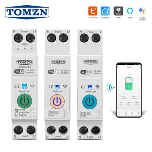 TOMZN 63A 1P+N WIFI 스마트 스위치 에너지 미터 kWh 계량 모니터링 타이머 릴레이 MCB TUYA Smartlife 전압 전류 보호