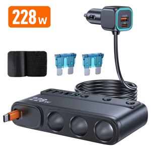 228W 9 in 1 차량용 충전기 어댑터 PD QC3.0 충전 독립 스위치 DC 담배 콘센트 PD 3 소켓 담배 라이터 분배기