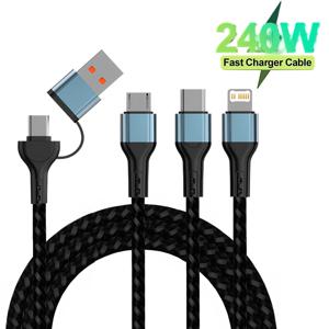 삼성 샤오미 화웨이용 3 in 1 USB 케이블 타입 C 케이블 코드, 아이폰 16 15 14 13 프로 폰 충전기 USB 데이터 케이블