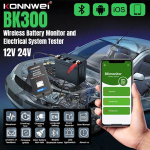 KONNWEI BK300 납 산성 시작 자동차 배터리 감지기 12V 24V 용량 저항 블루투스 5.2 자동차 배터리 모니터 도구
