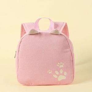 여아용 핑크 발 패턴 만화 귀 장식, 클래식 백팩