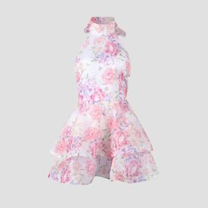세련된 꽃 프린트 미니 드레스 백리스 민소매 밑단 스태킹 드레스 Sweet A Line Vestidos 2025 New Lady Party Club Clothing