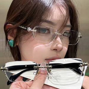 2025 Y2K 여성용 레트로 스퀘어 프레임 안경 일본 하라주쿠 유리 안경 무테 컴퓨터 안티 블루 안경