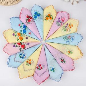 15Pcs 무작위 클래식 초승달 가장자리 여성의 뜨거운 판매 순수 코튼 손수건 구식 복고풍 얇은 29*29cm
