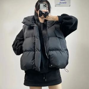 여성용 시크한 짧은 다운 재킷 조끼 루즈핏 코튼 아우터웨어 다용도 가을 겨울 새로운 스타일 패셔너블 캐주얼 탑