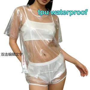 진주빛 핑크 플라스틱 파자마 TPU 반팔 세트 투명 광택 여성 라운지웨어 인터넷 유명인과 같은 스타일