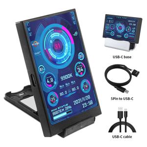 3.5 / 5 인치 IPS Type-C 보조 화면 미니 컴퓨터 USB 디스플레이 CPU GPU RAM HDD 모니터(홀더 포함) 금속 케이스 AIDA64 사용 없음