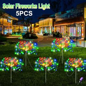 400LED 태양광 불꽃 놀이 조명, 야외 태양광 조명, 방수 LED 요정 조명, 정원 잔디 마당용 8 가지 모드 조명, 5 개
