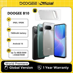 월드 프리미어 DOOGEE B10 스마트폰 7600mAh 배터리 6GB 256GB 6.6인치 디스플레이 64MP AI 카메라 제미니 AI 안드로이드 16 휴대폰