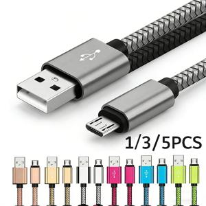 마이크로 USB 케이블 데이터 동기화 2A 고속 충전 1/3/5개 나일론 꼬임 케이블 삼성 화웨이 HTC 안드로이드 USB 마이크로폰용