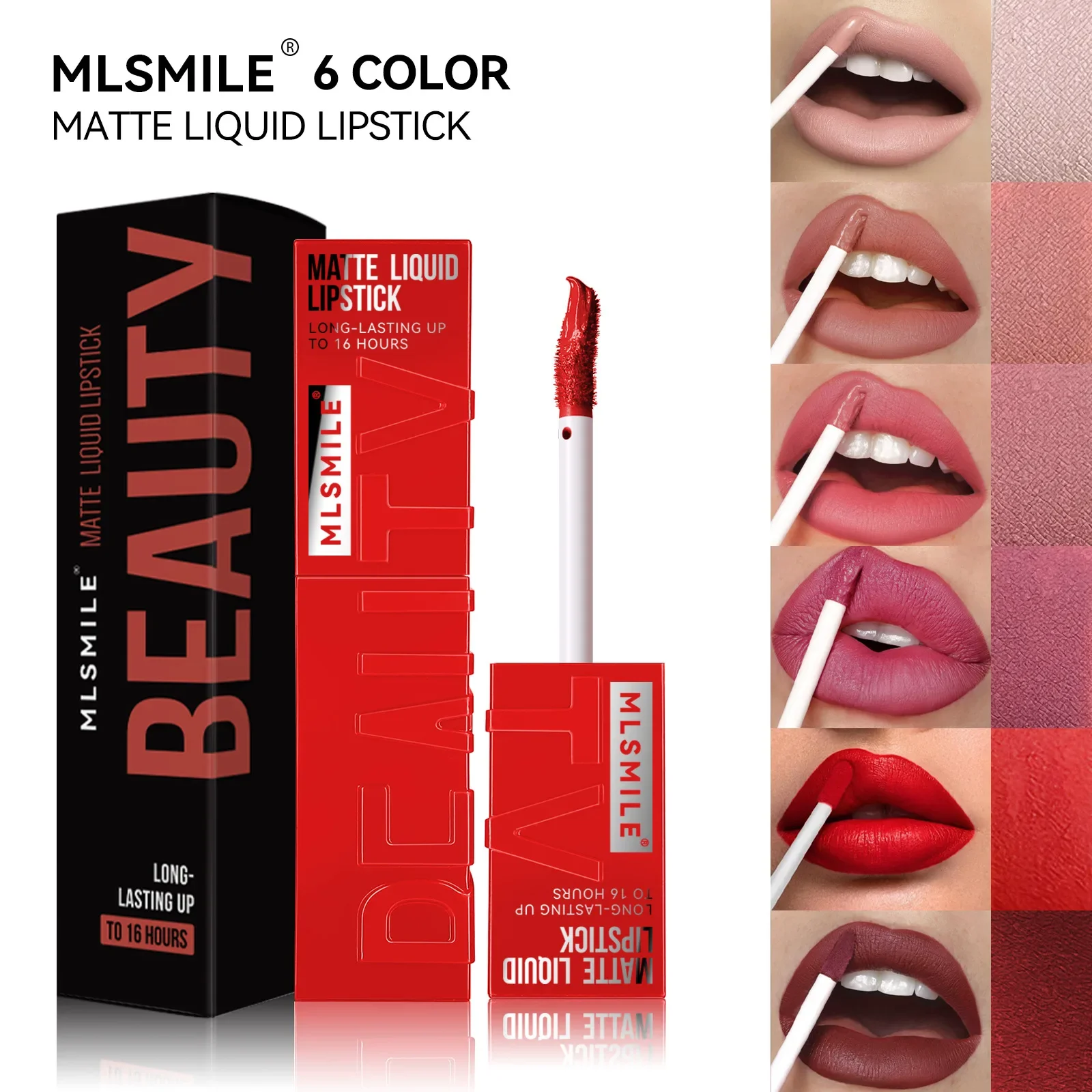 MLSMILE 6색 논스틱 컵 벨벳 새틴 글로스 립글레이즈 미스트 리퀴드 매트 립스틱 방수 롱래스팅 컬러 리퀴드