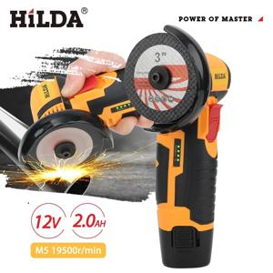 HILDA 12V 미니 3 인치 브러시리스 전기 앵글 그라인더 마이크로 리튬 이온 폴리 셔 다이아몬드 절단 및 연삭 기계 남자 선물
