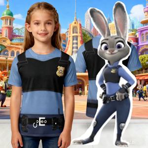 주디 홉스 어린이 청소년용 반팔 티셔츠, Zootopia 2,COS 만화 코스프레 3D 프린트 티셔츠, 여름 탑, 선물