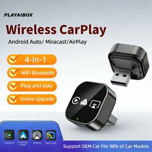 2026 업그레이드 4-in-1 유선에서 무선 CarPlay로 변환하는 안드로이드 오토 어댑터 (스크린 미러링 기능 포함) iOS CarPlay/안드로이드 오토/미러링