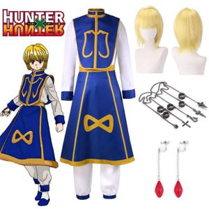 애니메이션 만화 헌터 x 헌터 Kurapika 코스프레 의상 가발 손가락 반지 체인 귀걸이 애니메이션 유니폼 할로윈 파티 의상