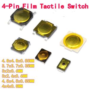 100PCS 초박형 SMD 4핀 PCB 얇은 필름 촉각 스위치 마이크로 순간 푸시버튼 2개의 금속 돔 터치 작동