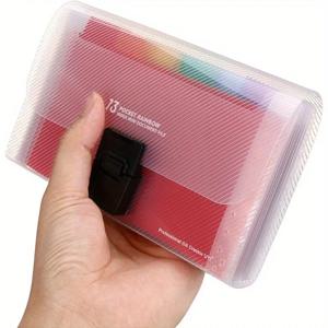 1pc A6 확장 파일 정리함 13포켓, 문서 영수증 카드용 버튼 잠금 장치가 있는 아코디언 폴더, 문서 지갑